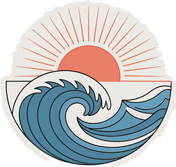 Stylized Ocean Wave and Sun Emblem water