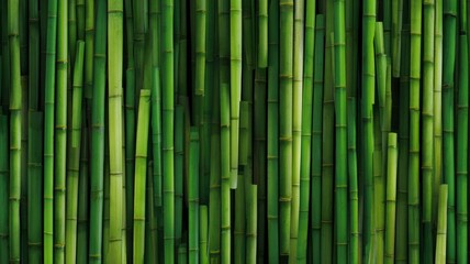 Obraz premium Lush green bamboo forest with vertical stalks. AI image