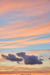 Beautiful pastel sky with pink clouds at sunset.