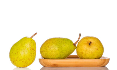 Sweet pear on white background, macro.