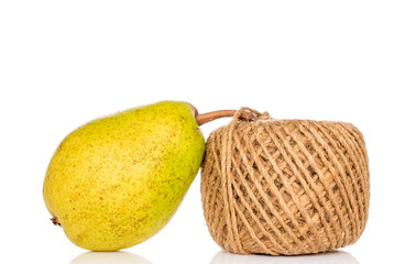 Sweet pear on white background, macro.
