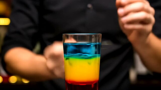 Crafting a Rainbow Cocktail - Layering Techniques and Bartending Skills.