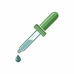Illustration of a Green Glass Eye Dropper with a Single Drop of Liquid
