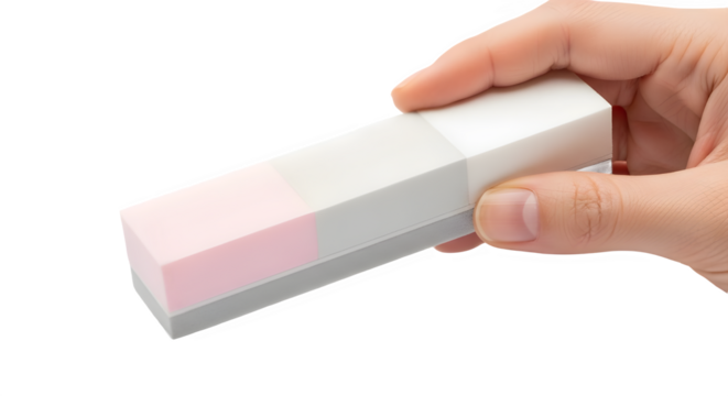 Female hand holding professional four-sided nail buffer block for polishing and manicure care isolated PNG with Transparent Background