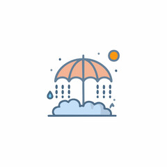 Abstract illustration of rain, cloud, sun, and umbrella concept