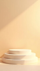 Obraz premium Minimalist Cream Podium with Sunlight Shadow on Peach Wall - Product Display AI