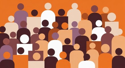 A diverse group of stylized, abstract people figures in various colors and sizes, representing community and unity