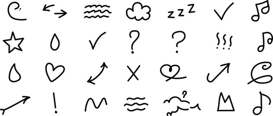 Hand drawn doodle icon and symbol collection for creative white background design