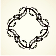 Old cute romantic book ribbon bow swirly tag swoosh element isolated on white paper card backdrop. Freehand black ink pen outline drawn curly corner sketchy in artistic rustic curlicue scrawl style