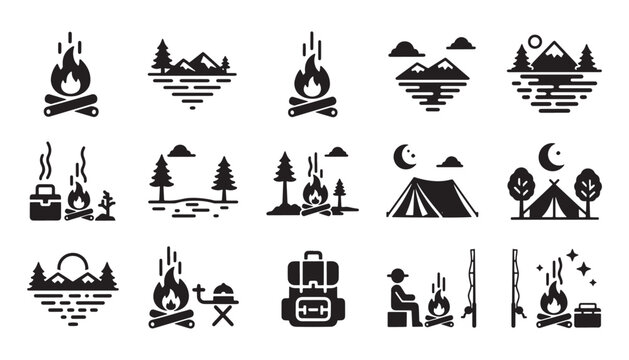 Collection of camping and outdoor adventure icons