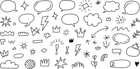 Doodle element collection featuring speech bubbles stars and lightning bolts for design