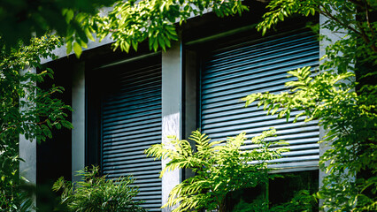 Volets roulants verts foncés fermés