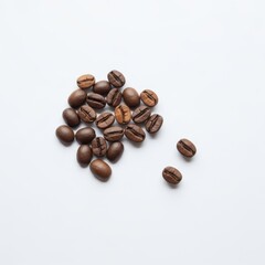 A pile of roasted coffee beans isolated on white background