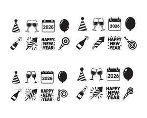 Collection of new year s eve party icons and symbols for celebration and festivities