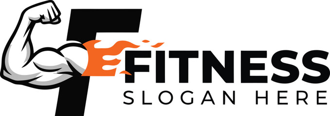 Fitness logo with a muscular arm and the word fitness