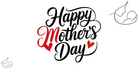 Happy Mothers day vector greeting card on white background.Happy Mothers Day typography poster. Hand drawn lettering as celebration badge, tag, icon. Text card invitation, template.