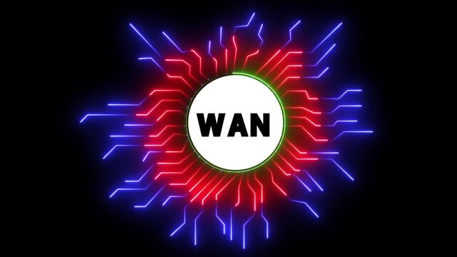WAN network with red and blue lines digital data transfer background animation loop