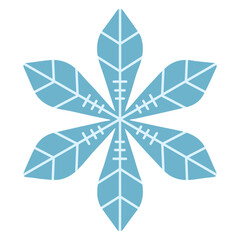 Minimalist blue snowflake illustration, modern geometric winter ornament with clean lines and symmetry, perfect for Christmas cards, festive decorations, wrapping paper, and holiday design