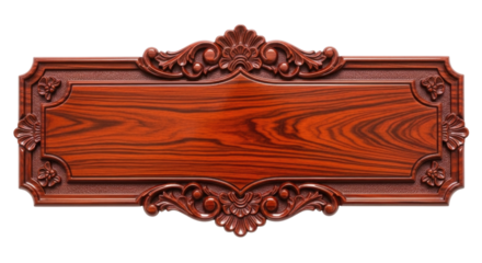 An Ornate Wooden Plaque with Carvings Isolated Transparent