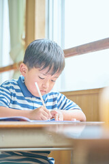 学校で勉強をする小学生の男の子