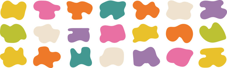 Pastel abstract organic shapes arranged in neat rows on clean white background