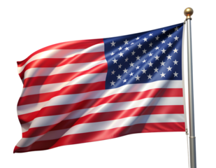 Waving American Flag in the Breeze: The Stars and Stripes wave proudly in the wind, a powerful symbol of unity and freedom. A moment of national pride, full of symbolism and strength.