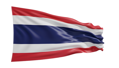 Thai Flag in Motion: The national flag of Thailand billows gracefully in the breeze, showcasing its vibrant colors and symbolic design, a symbol of national identity and pride.