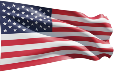 United States Flag in Gentle Breeze: The iconic American flag billows gracefully, its stars and stripes a vibrant symbol of freedom and national pride. The flag dances in the wind. 