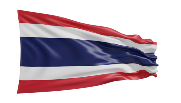 Thai Flag in Motion: The national flag of Thailand billows gracefully in the breeze, showcasing its vibrant colors and symbolic design, a symbol of national identity and pride.