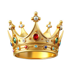 Golden Crown with Shiny Jewels PNG on Transparent Background.