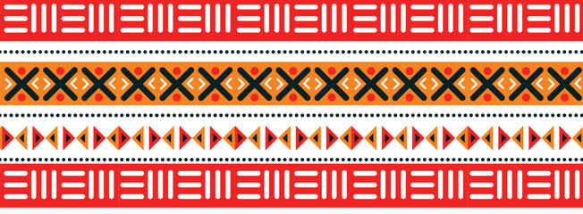 Vibrant geometric African tribal pattern design Hand drawn Flat African pattern. Hand drawn abstract seamless geometric pattern. African ethnic banner. Vector colourfu shapes background in flat style. © Farhana