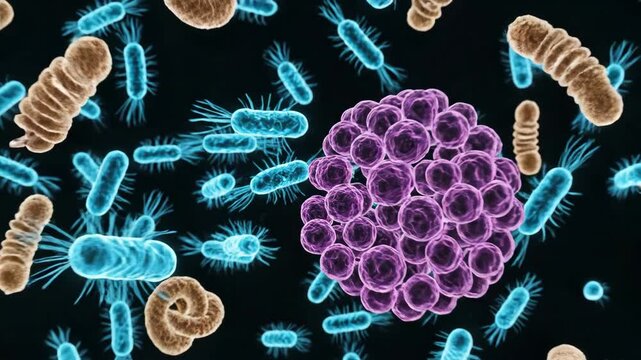 Microscopic World of Diverse Microorganisms: Bacteria, Viruses, and Pathogens in a 3D Rendered Environment