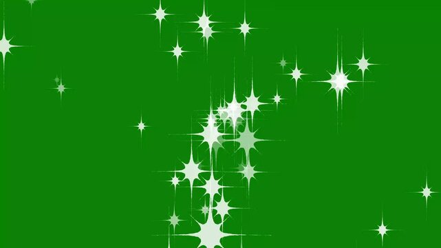 Glitter sparkle star twinkle animation, white doodle cartoon particles blinking and shining on green screen background, glowing festive 4K chroma key motion graphics loop