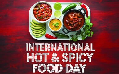 International hot and spicy food day celebration with chili and avocado