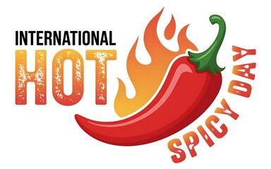 International hot and spicy day with a red chili pepper and flames