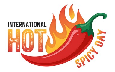 International hot and spicy day celebration with red chili pepper and flames