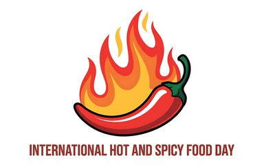 Red chili pepper on fire celebrating international hot and spicy food day