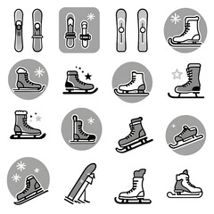 スノーボードとスキーアイコンセット｜Snowboard and Ski Icon Set