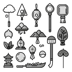 アジアの象徴モチーフアイコンセット｜Asian Symbolic Motif Icon Set