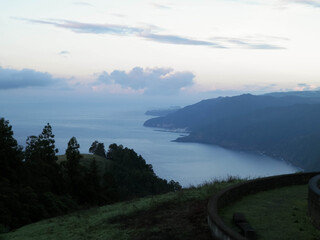 Breathtaking view of Sao Miguel Island coast at early morning.
