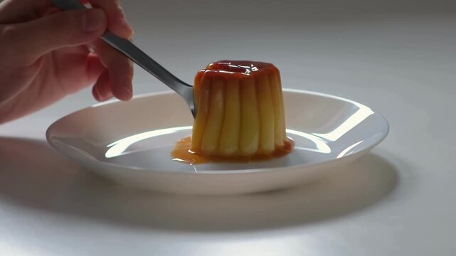 pudding dessert served in slow motion delicious jelly cake 4k.