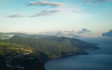 Breathtaking view of Sao Miguel Island coast at early morning.