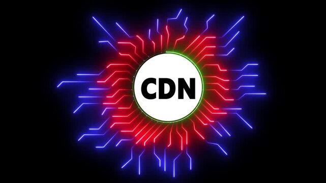 CDN glowing neon lines pulsating animated technology concept motion background