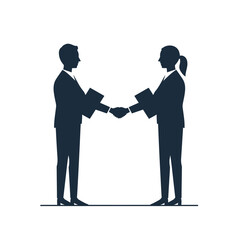 Fototapeta premium Business partnership handshake, silhouette illustration of two people closing a deal with a handshake