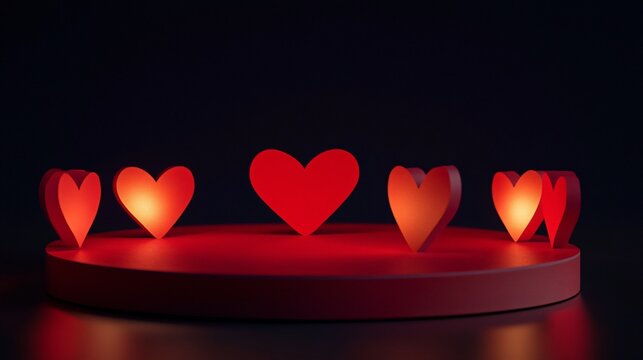 Elegant podium surrounded by red hearts