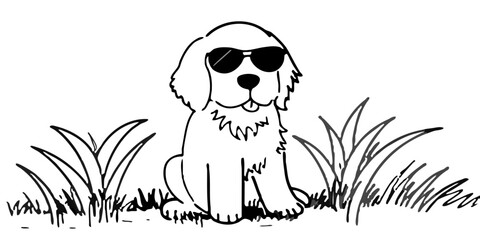 Golden Retriever Puppy with Sunglasses on Grass — Cute Summer Animal Photography — Background Remove