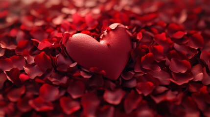 Romantic Red Rose Petals Heart Concept