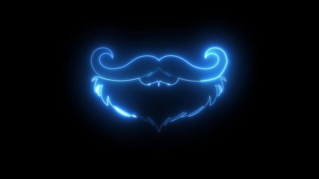 Neon royal beard and mustache animation on black background, glowing facial hair icon, luxury barber and grooming concept, elegant masculine style, vintage fashion and classic gentleman design