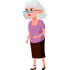 Elderly Woman With Gray Hair Wearing Glasses A Purple Shirt And Brown Skirt Standing Isolated On White Background Cartoon Vector Illustration