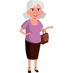 Elderly Woman With White Hair And Casual Outfit Holding A Handbag With A Happy Expression And Transparent Background Full Body Shot